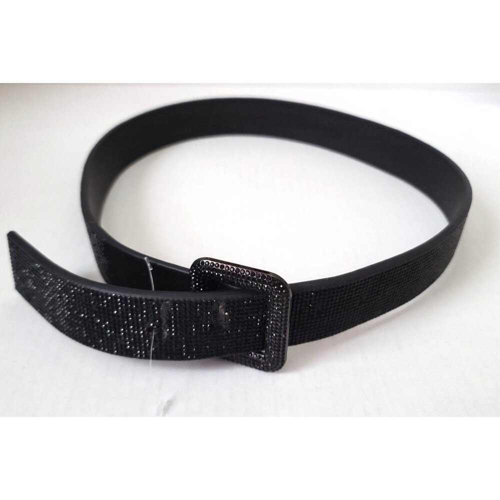 Anthropologie Square Gem Sequin Belt S Black 1 3/8" W Classic Dressy FLAW NWOT